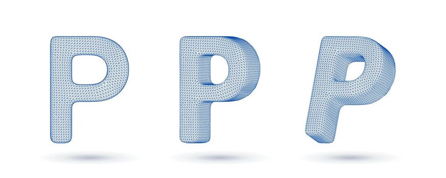 Letter p wireframe high polygonal outline low poly style vector illustration