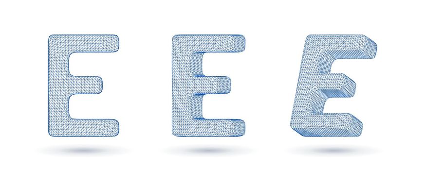 Letter e wireframe high polygonal outline low poly style vector illustration
