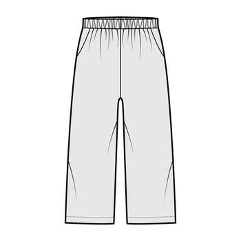 Bermuda shorts Activewear technical fashion illustration with low waist, rise, pockets, Relaxed fit, calf length. Flat bottom apparel template front, grey color. Women men unisex CAD mockup