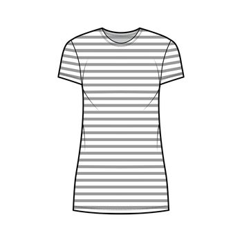 Dress sailor technical fashion illustration with stripes, short sleeves, oversized body, mini length pencil skirt. Flat