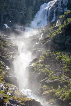Beautiful Kjosfossen Waterfall near Bergen at sunny day, Norway, Scandinavia