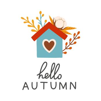 Hello autumn birdhouse fall season vector elements