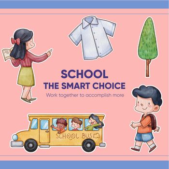 Sticker template with back to school concept,watercolor style