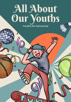 Poster template with happy youth fun concept,watercolor style