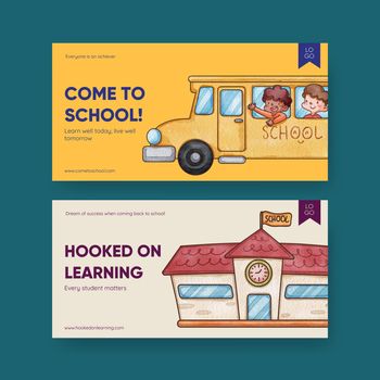 Twitter template with back to school concept,watercolor style