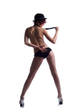 sexy red nude woman dance with hat
