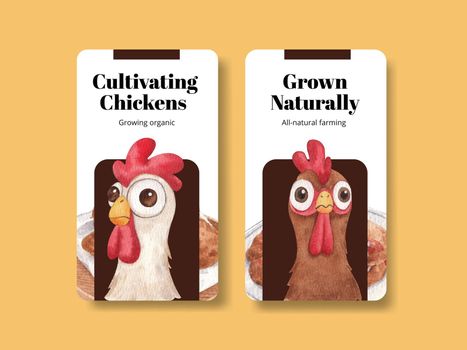 Instagram template with chicken farm food concept,watercolor style