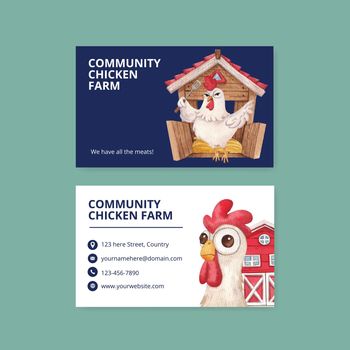 Name card template with chicken farm food concept,watercolor style
