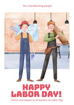 Poster template with labor day concept,watercolor style