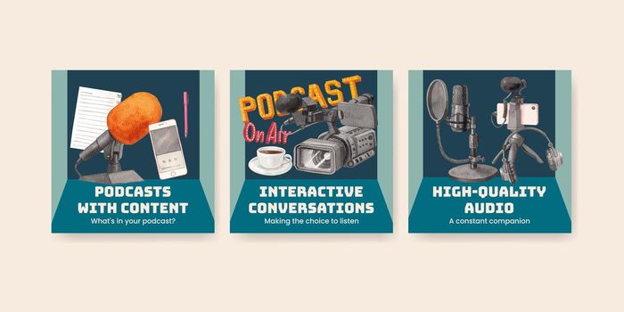 Banner template with international podcast day concept,watercolor style