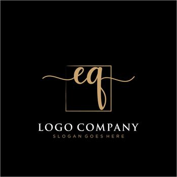 EQ Initial handwriting logo with rectangle template vector