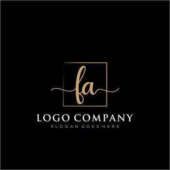 FA Initial handwriting logo with rectangle template vector