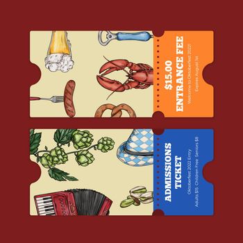 Ticket template with oktoberfest festive concept,watercolor style