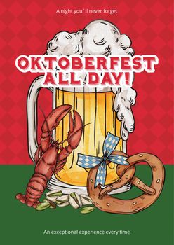 Poster template with oktoberfest festive concept,watercolor style