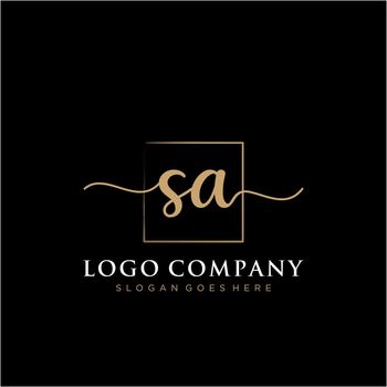 SA Initial handwriting logo with rectangle template vector