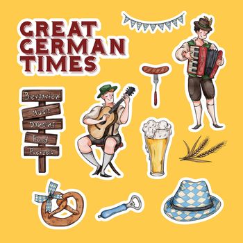 Sticker template with oktoberfest festive concept,watercolor style