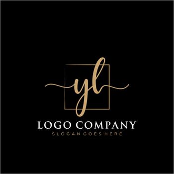 YL Initial handwriting logo with rectangle template vector