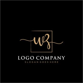WZ Initial handwriting logo with rectangle template vector