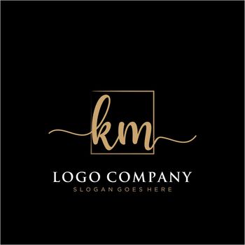 KM Initial handwriting logo with rectangle template vector