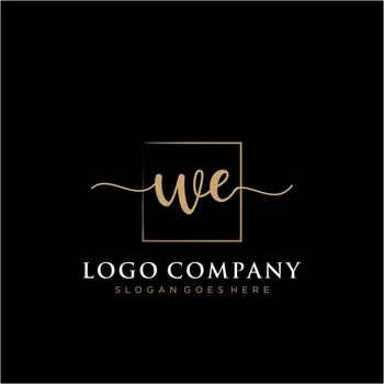 WE Initial handwriting logo with rectangle template vector