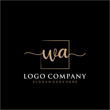 WA Initial handwriting logo with rectangle template vector