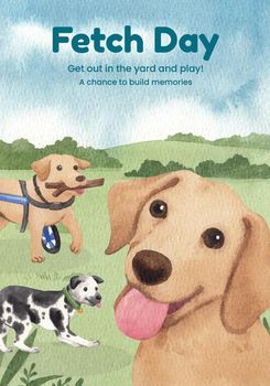 Poster template with national fetch day concept,watercolor style