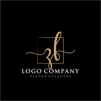 ZF Initial handwriting logo with rectangle template vector