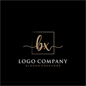 BX Initial handwriting logo with rectangle template vector