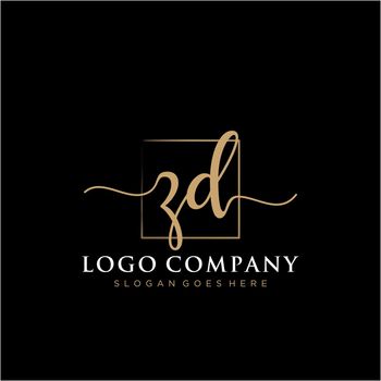 ZD Initial handwriting logo with rectangle template vector