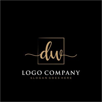 DW Initial handwriting logo with rectangle template vector