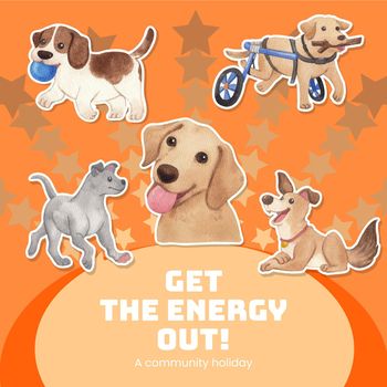 Sticker template with national fetch day concept,watercolor style