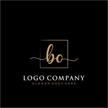 BO Initial handwriting logo with rectangle template vector
