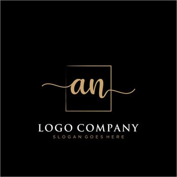 AN Initial handwriting logo with rectangle template vector