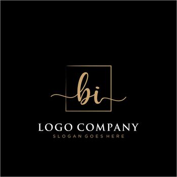 BI Initial handwriting logo with rectangle template vector