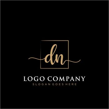 DN Initial handwriting logo with rectangle template vector
