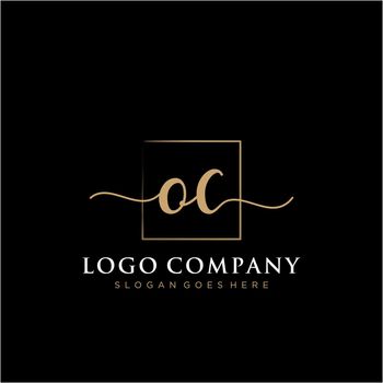 OC Initial handwriting logo with rectangle template vector