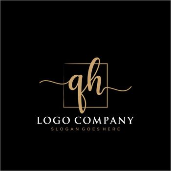 QH Initial handwriting logo with rectangle template vector