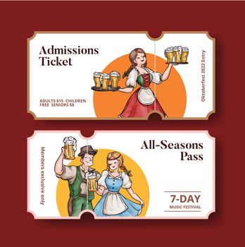 Ticket template with oktoberfest festive concept,watercolor style