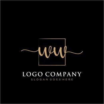 WW Initial handwriting logo with rectangle template vector