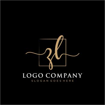 ZL Initial handwriting logo with rectangle template vector