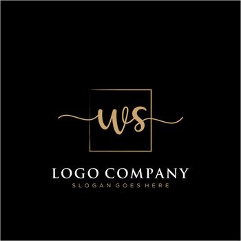 WS Initial handwriting logo with rectangle template vector