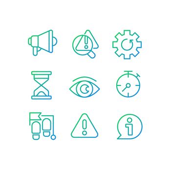 Business process timing pixel perfect gradient linear vector icons set