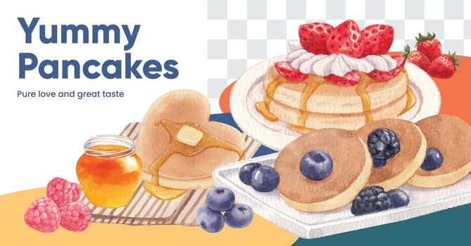 Facebook template with happy pancake day concept,watercolor style