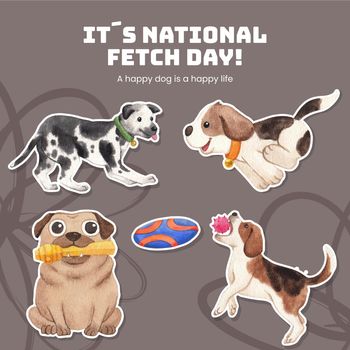 Sticker template with national fetch day concept,watercolor style