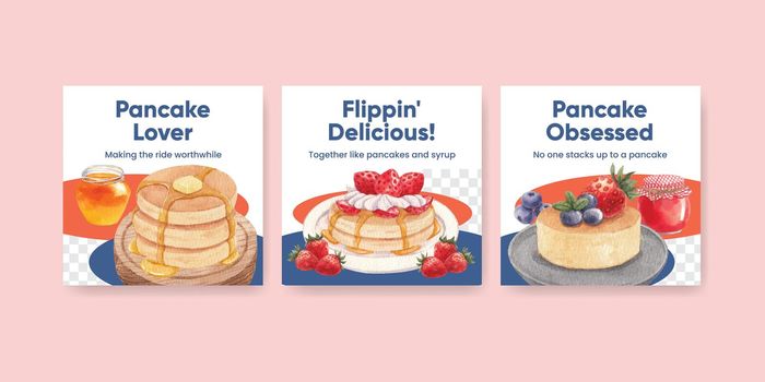 Banner template with happy pancake day concept,watercolor style