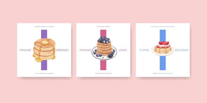 Banner template with happy pancake day concept,watercolor style