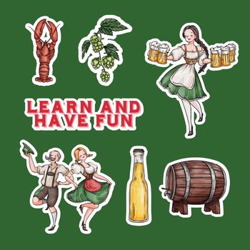 Sticker template with oktoberfest festive concept,watercolor style