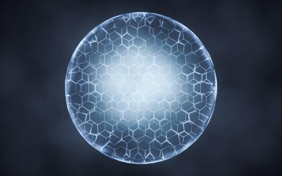 Transparent sphere with hexagon pattern, 3d rendering.