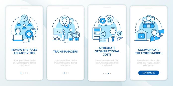 Steps to transformation blue onboarding mobile app screen