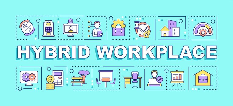 Hybrid workplace word concepts turquoise banner